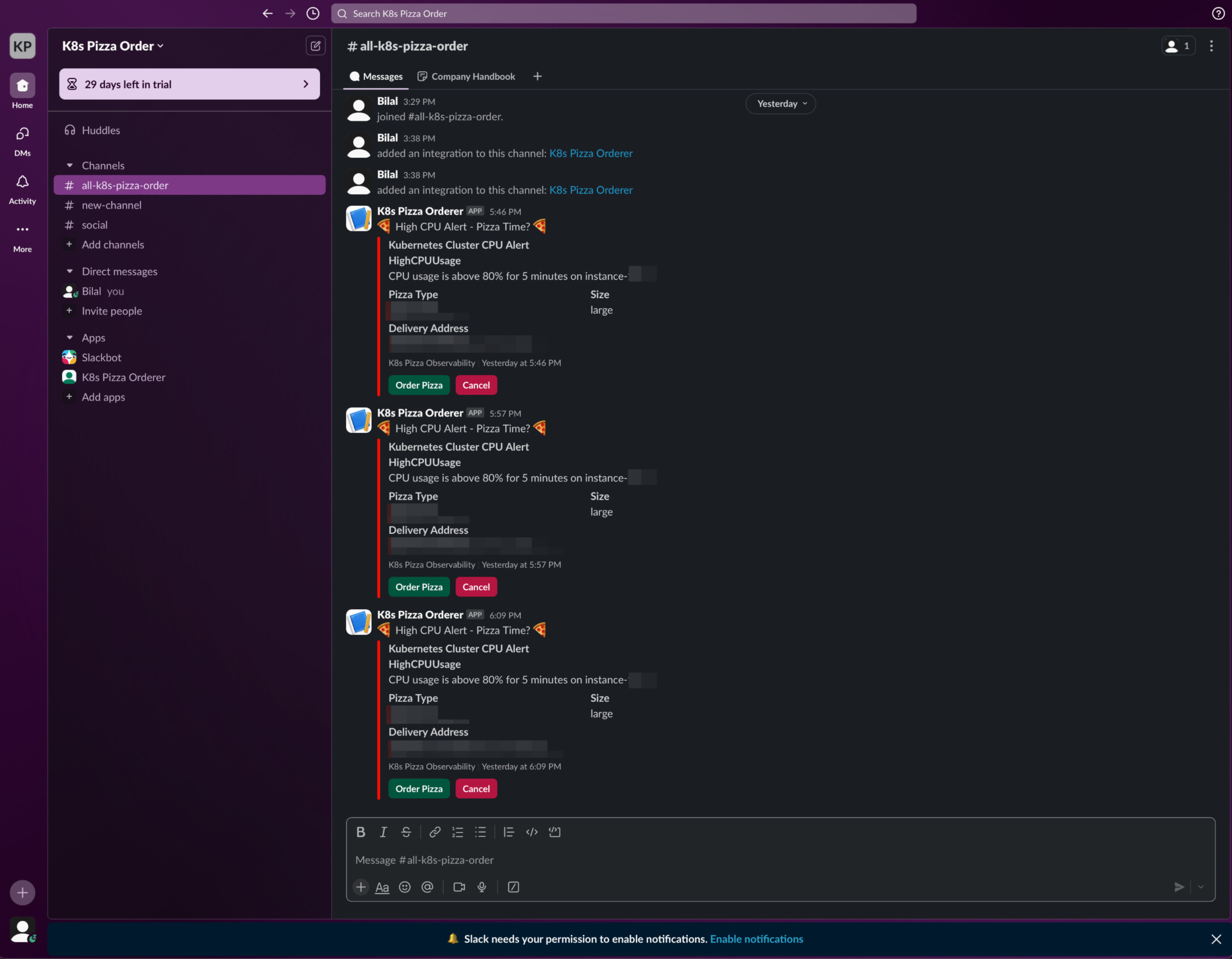 Slack Confirmation Interface